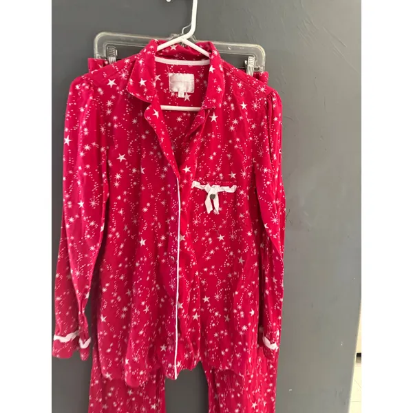 Victoria's Secret Y2k Red Star Print Cotton Flannel Pajama Set Womens M 2 Piece - Image 2