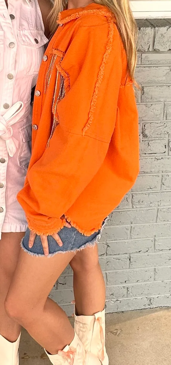 Denim Style Jacket Orange Size M - Image 2