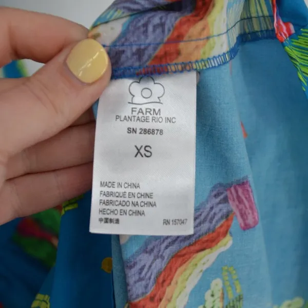 NEW Farm Rio Tropics Tiered Midi Dress XS Banana Print Puff Sleeve Empire Waist - Image 6