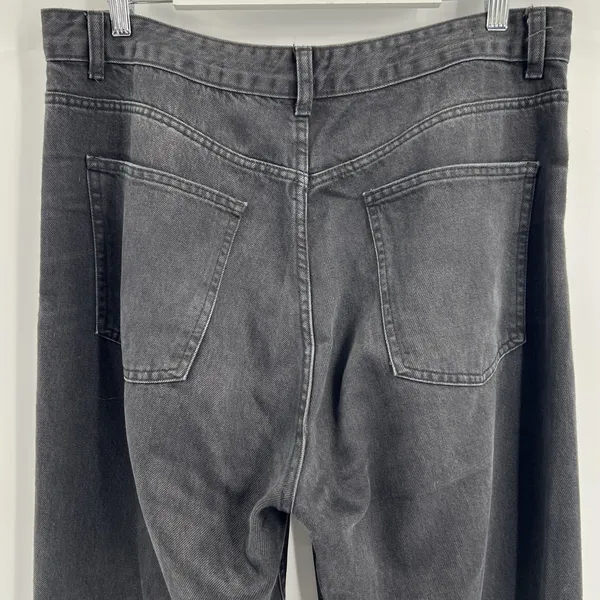 Zara High Rise Waisted Wide Leg‎ Raw Hem Black Denim Jeans Women's Size 14 - Image 8
