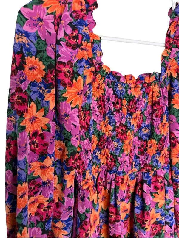 ✨ Entro Floral Smocked Long‎ Sleeve Mini Dress Size Small ✨ - Image 3