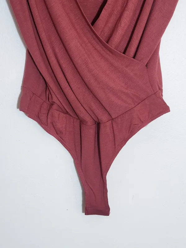 Lulus Marsala Faux Wrap Sleeveless Bodysuit Size Small NWT - Image 3