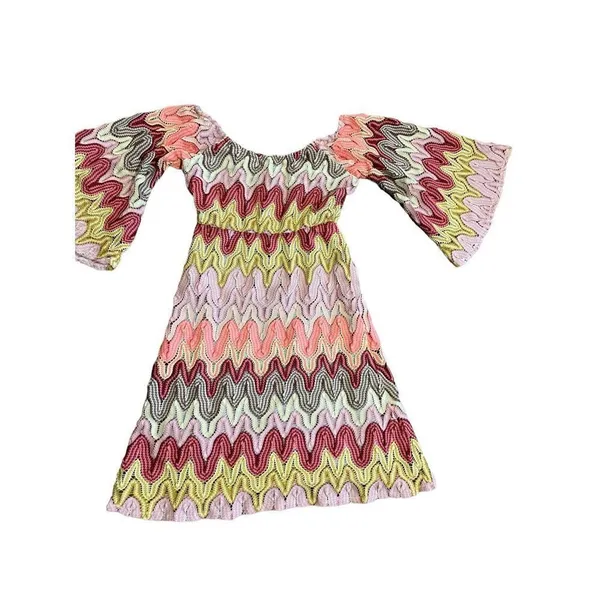 Judith March multicolor textured bell sleeve‎ dress hippie boho sz S - Image 11