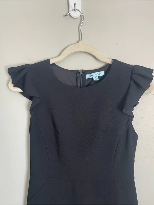 SHE + SKY Classic Black Ruffle Sleeve Mini Dress Sz S - Image 2