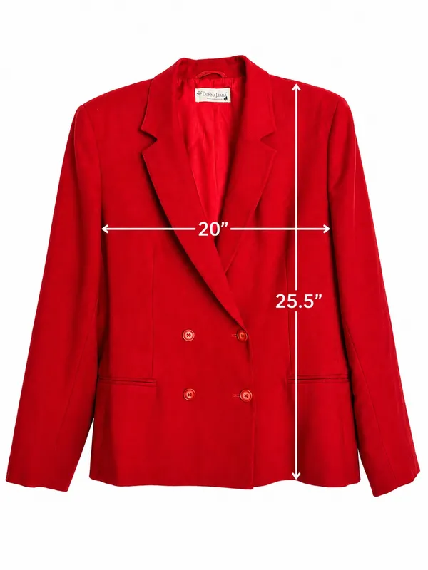 Donna Liara Red Wool Blazer Jacket Double Breasted Italy Size 11/12 Vintage - Image 4