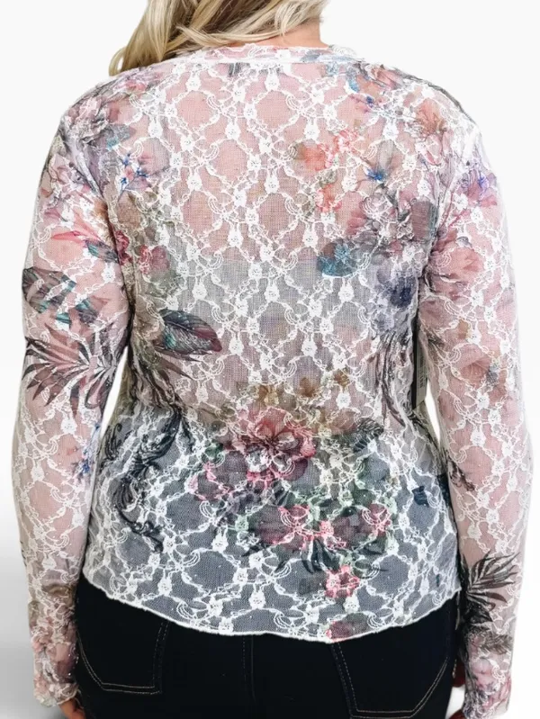 Oragami Floral Lace Mesh top with mini Rhinestone accents size Large - Image 5