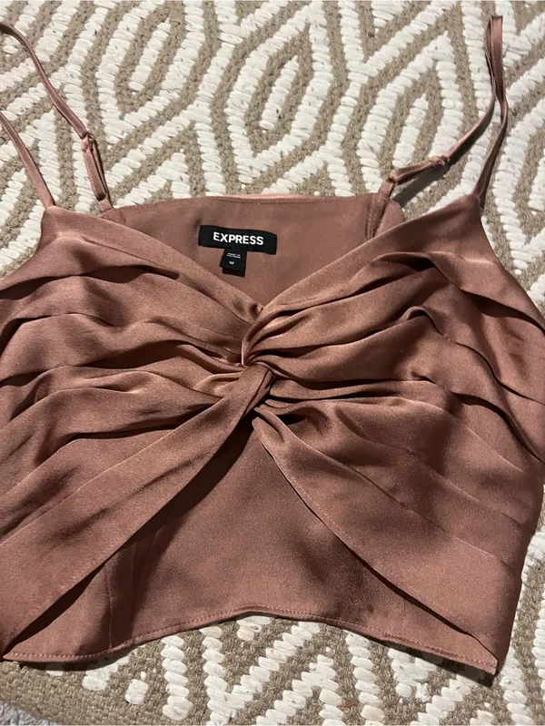 Express Women's Satin Twist-Front Crop Top - Brown - Image 5