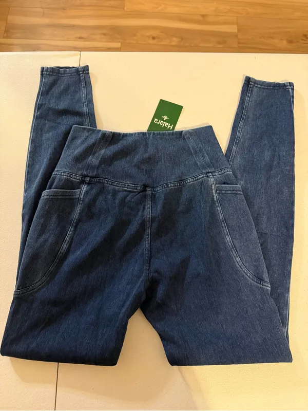 Halara Flex High Waisted Crossover Pockets Denim Work Leggings Small Full Length - Image 6