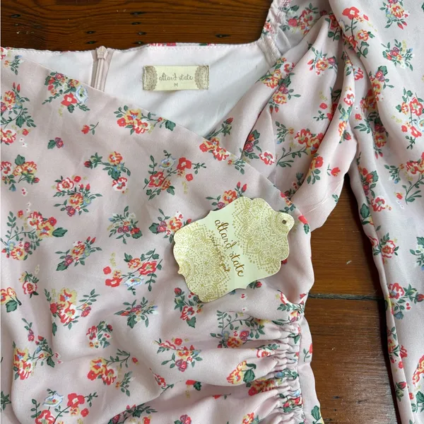 NWT Altar’d State Floral Side Ruche Puff Sleeve Mini Dress Sz Med 🍄 - Image 7