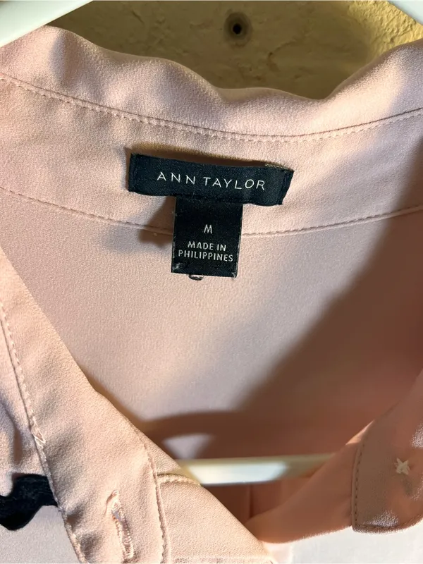 Ann Taylor Light Pink Blouse with Black Rickrack Trim - Image 3