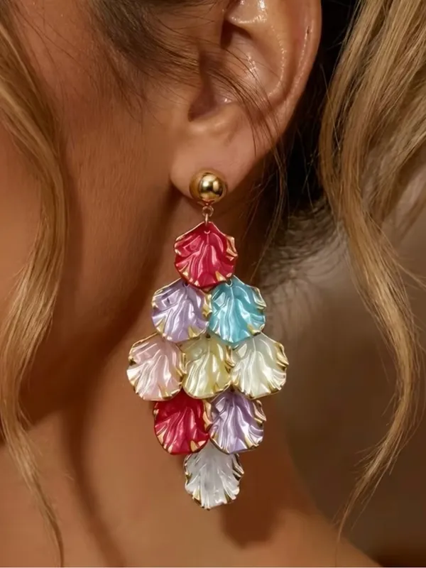 Multicolor Petal Cascade Drop Earrings - Image 2