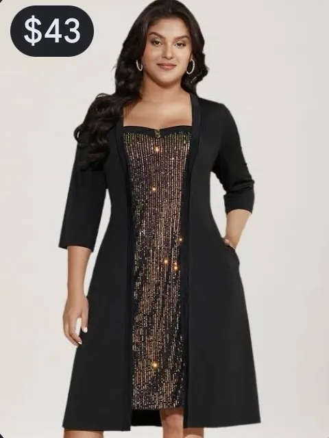 Heart Neckline Patchwork Sequin Button Detail Dress-NWT: Size 14-16 - Image 11
