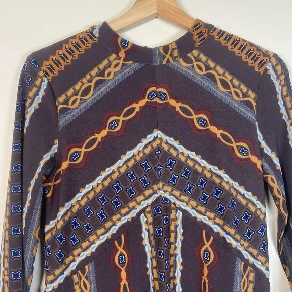 Free People Bloom Geometric Chevron Print Long Sleeve Mock Neck‎ Mini Dress S - Image 4