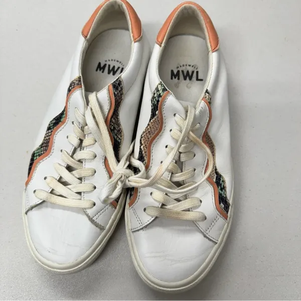 Madewell White Orange Lace Up Sneakers Womens 8 Casual Comfort Shoes Some Wear - Image 5