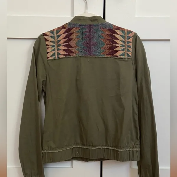 XS Distressed Olive Bomber Jacket - Image 2