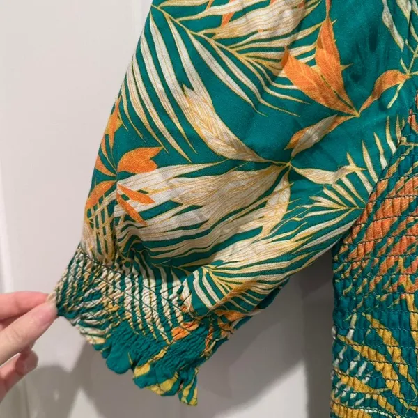 Betsey‎ Johnson Palm Leaf Printed Maxi Dress Medium Tropical Wedding Guest Boho - Image 8