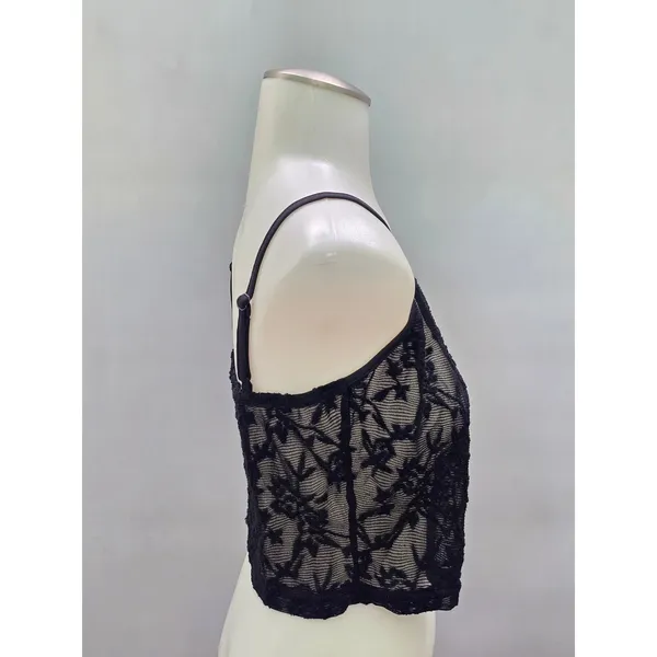 Black Lace Floral Cami Cropped Goth Top Large - Image 4