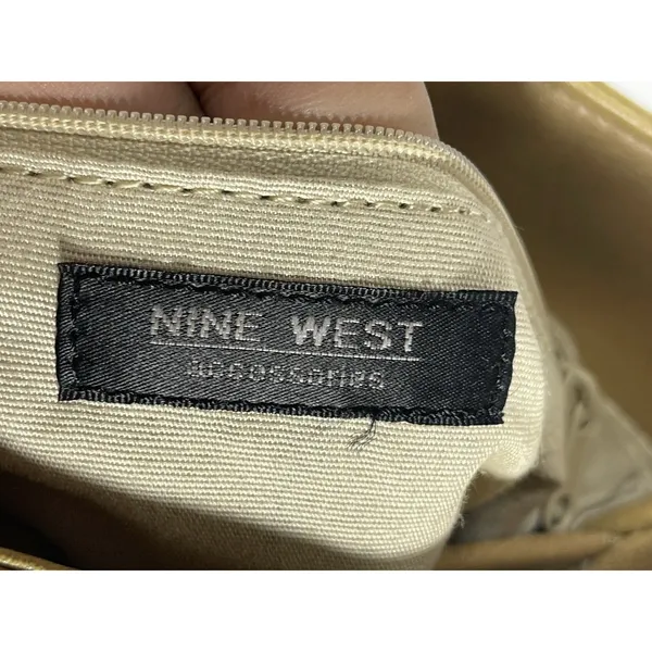 Nine West Vintage Shoulder Bag Tote Purse Tan Faux Leather Y2K Medium Double Str - Image 8