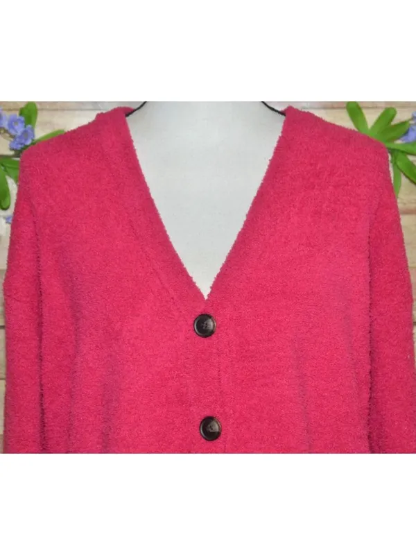 Active USA Ladies Hot Pink Crop Button Up Cardigan Sweater Size L Comfy Casual - Image 5