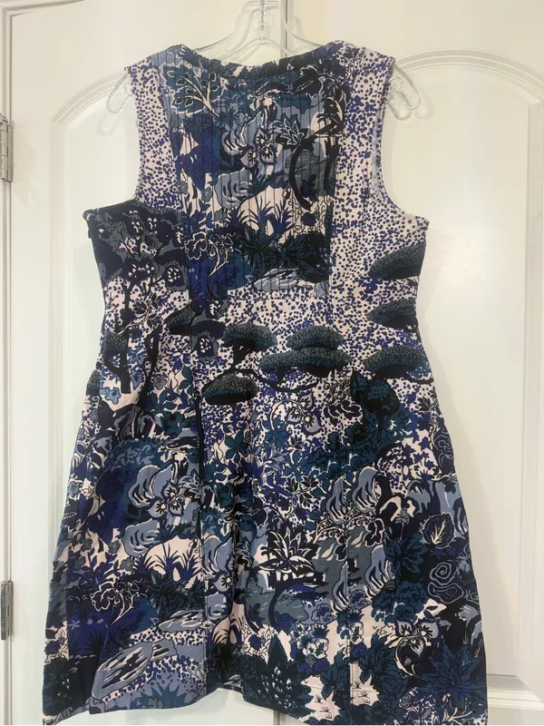 Anthropologie Mauve Navy and White Floral Sleeveless Dress - Image 3