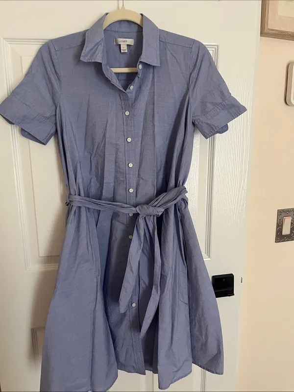 J. Crew Light Blue Button-Front Shirt Dress with Waist Tie - Image 3