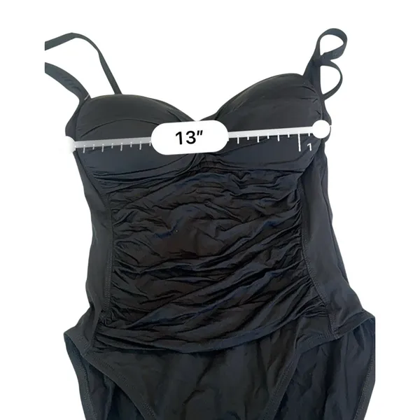La Blanca Women's One Piece Swimsuit Black Strapless Halter Ruched Size 12 - Image 7