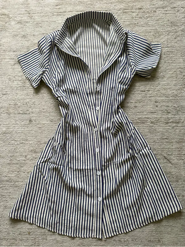 SHEIN Navy & White Striped Collared Mini Dress (Size Small) - Image 3