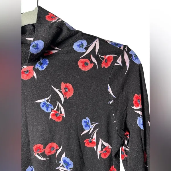 Ann Taylor‎ Women’s Floral Print Long Sleeve Top Black Red Blue Size M - Image 3