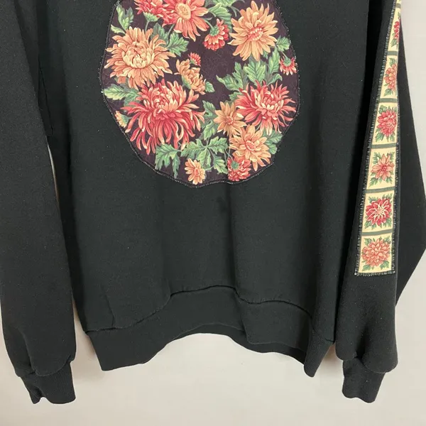 Vintage Sweatshirt Floral Applique DIY Size Large Women Unisex‎ Twee 90s Jerzees - Image 4