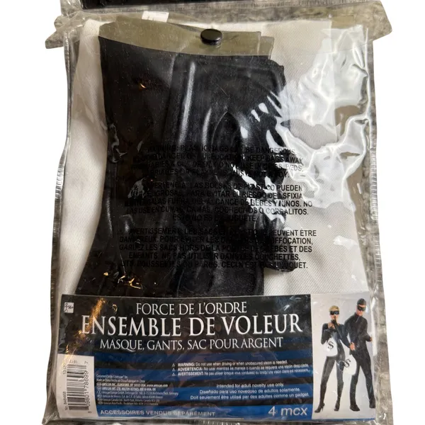 Halloween‎ Burglar Set Unisex OS Adult Mask Gloves Money Bag Costume Accessory - Image 3