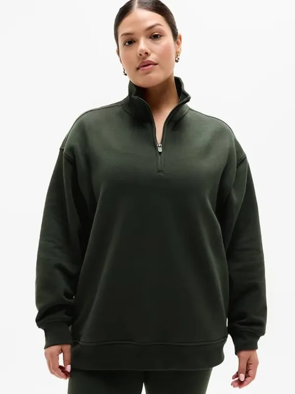 New Athleta M Forever Fleece 1/4 Zip Sweatshirt Elm Green Medium - Image 2