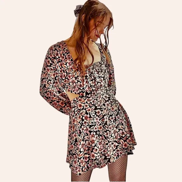 Free People Jael Printed Floral Mini Dress with Cutouts Size X-Small Small - Image 2