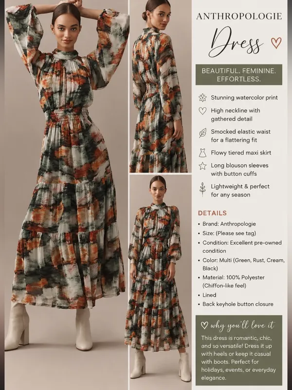 Anthropologie Boho Floral Abstract Print Tiered Maxi Dress size S - Image 2