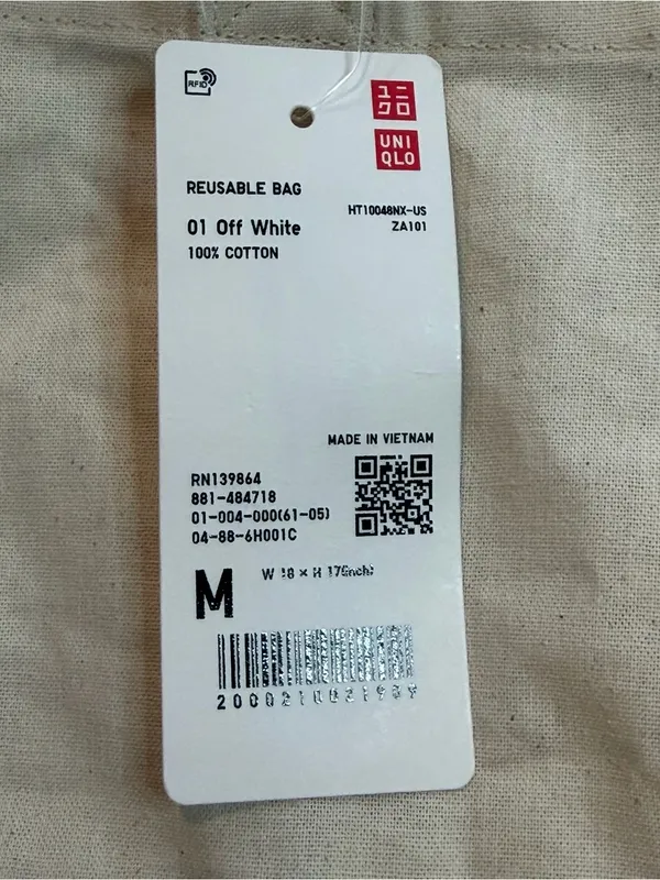 UNIQLO Large Reusable Cotton Tote Off White Japan Exclusive Bag NWT - Image 3
