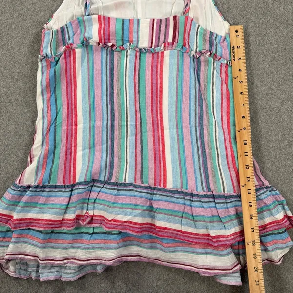 Umgee Striped Tunic Tank Top Size Large Ruffle V-Neck Pink Blue Spaghetti Strap - Image 7