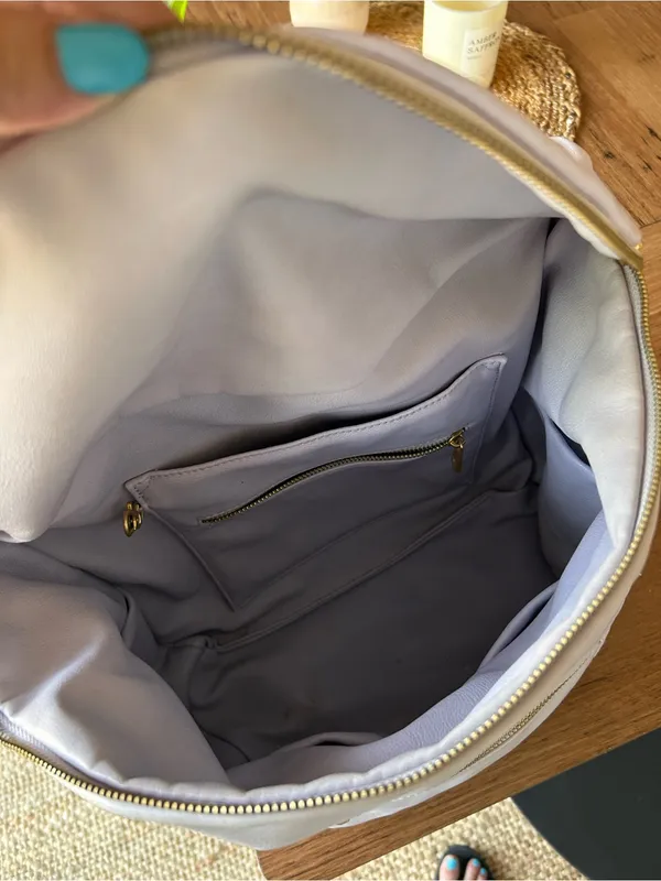 Fawn Design Lavender Leather Convertible Backpack Gold Hardware RARE flawed - Image 14