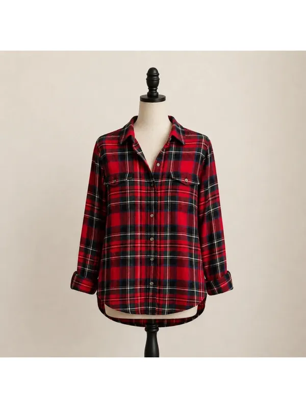 Old Navy Plaid Button Down Shirt Bundle XL Red & Neutral Flannel Tops - Image 2