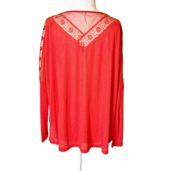 Free people Lola crimson red‎ lace embroidered floral top sz M - Image 7