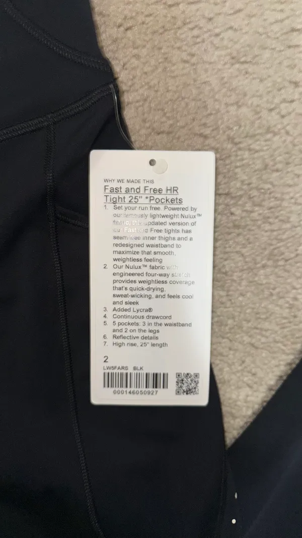 Lululemon Fast Free Leggings 25" black pockets - Image 2