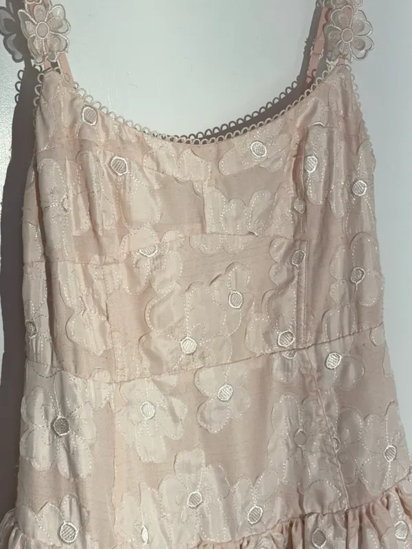 Anthropologie For Love & Lemons Pale Pink Florence Drop Waist Floral Midi Dress - Image 15