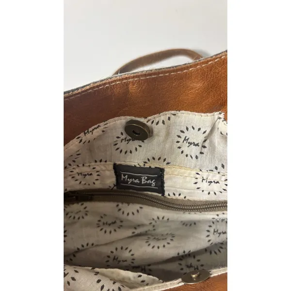 Myra Bag Azure Printed Aztec Womens Brown Tan Canvas Leather Print Boho Shoulder - Image 8