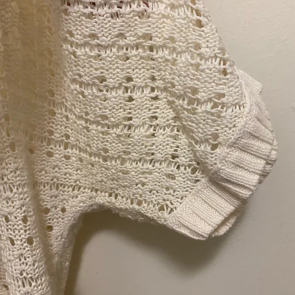 American Eagle Womens Hooded Crochet Knit Sweater S Ivory Cream Short Sleeve - Image 5