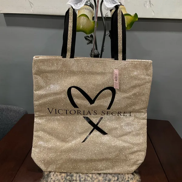 Nwt Victorias Secret Glittery‎ Gold Xl Tote - Image 7