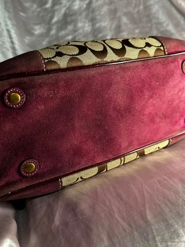 Vintage Y2K Coach Gallery Hampton Signature C Burgundy Suede Canvas Purse Jacqua - Image 5