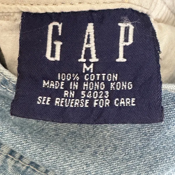 1990s Gap Denim Shortalls Overalls Light Wash Blue Made In Hong Kong Cotton M - Image 13