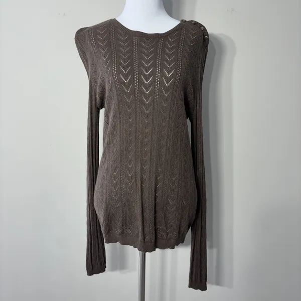 Ralph Lauren Silk Cashmere Sweater Womens‎ Large Green Brown Pointelle Open Knit - Image 4