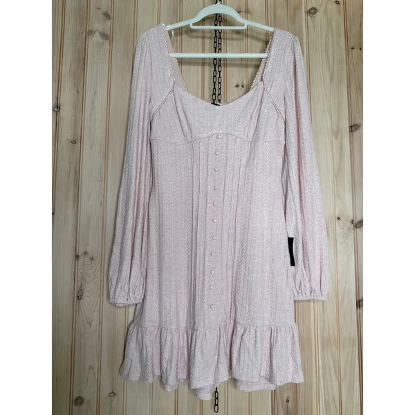 NWT Lulus Coveted Sweetness Blush Pointelle Knit Long Sleeve Mini Dress Size L - Image 2
