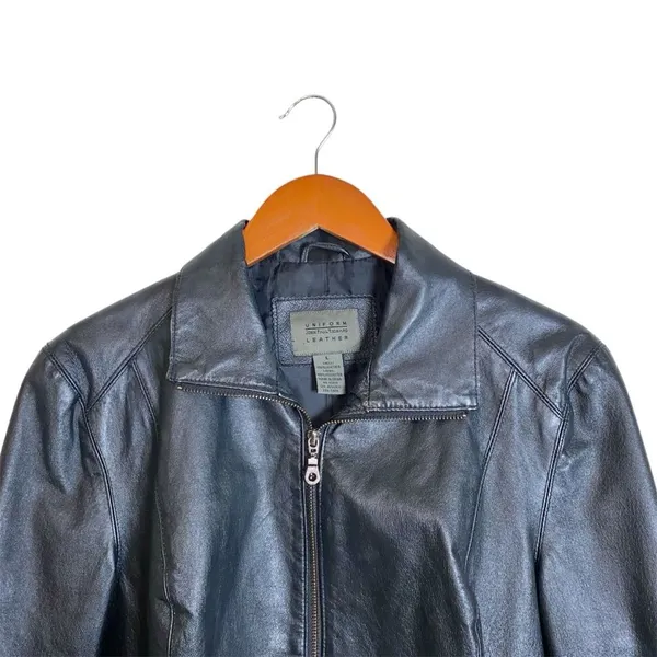 Vintage 90s Y2K Women's Black Genuine Leather Zip Front Biker Jacket - Image 5