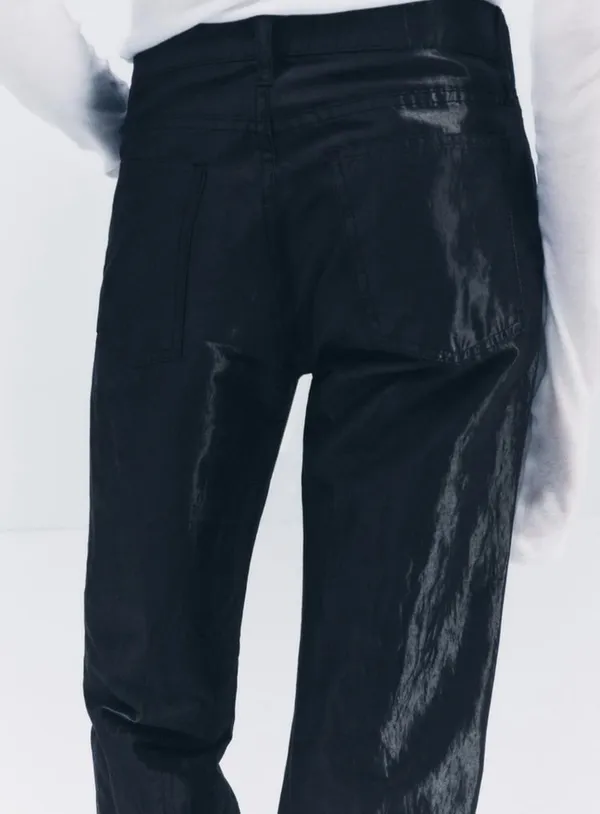 Zara Nwt Satin Effect Shiny Metallic Mid Waist Straight Leg Pants 4 - Image 5