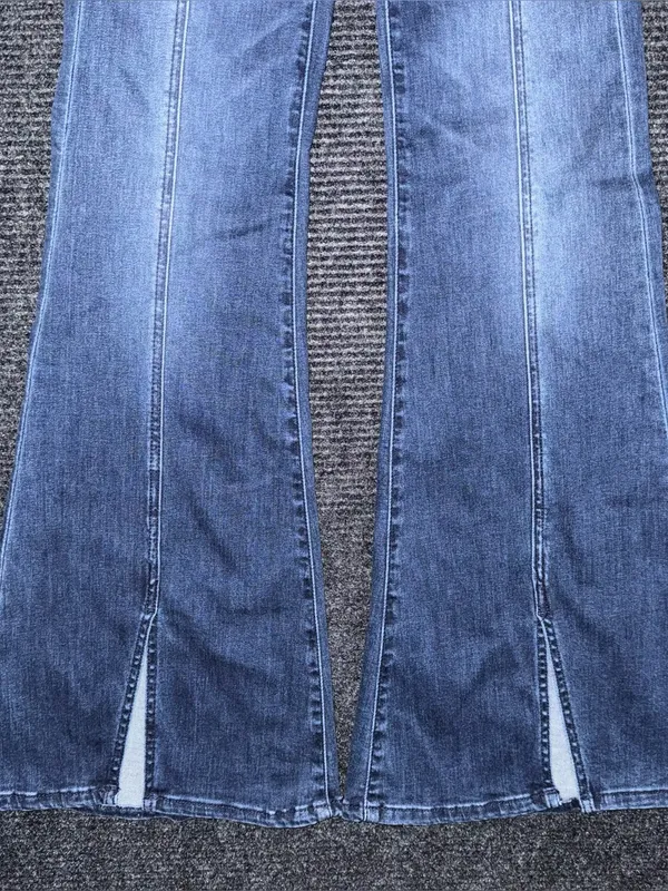 American Eagle Women’s Festival Flare Jeans Dark Wash Split Hem Seam Sz 00 Boho - Image 5